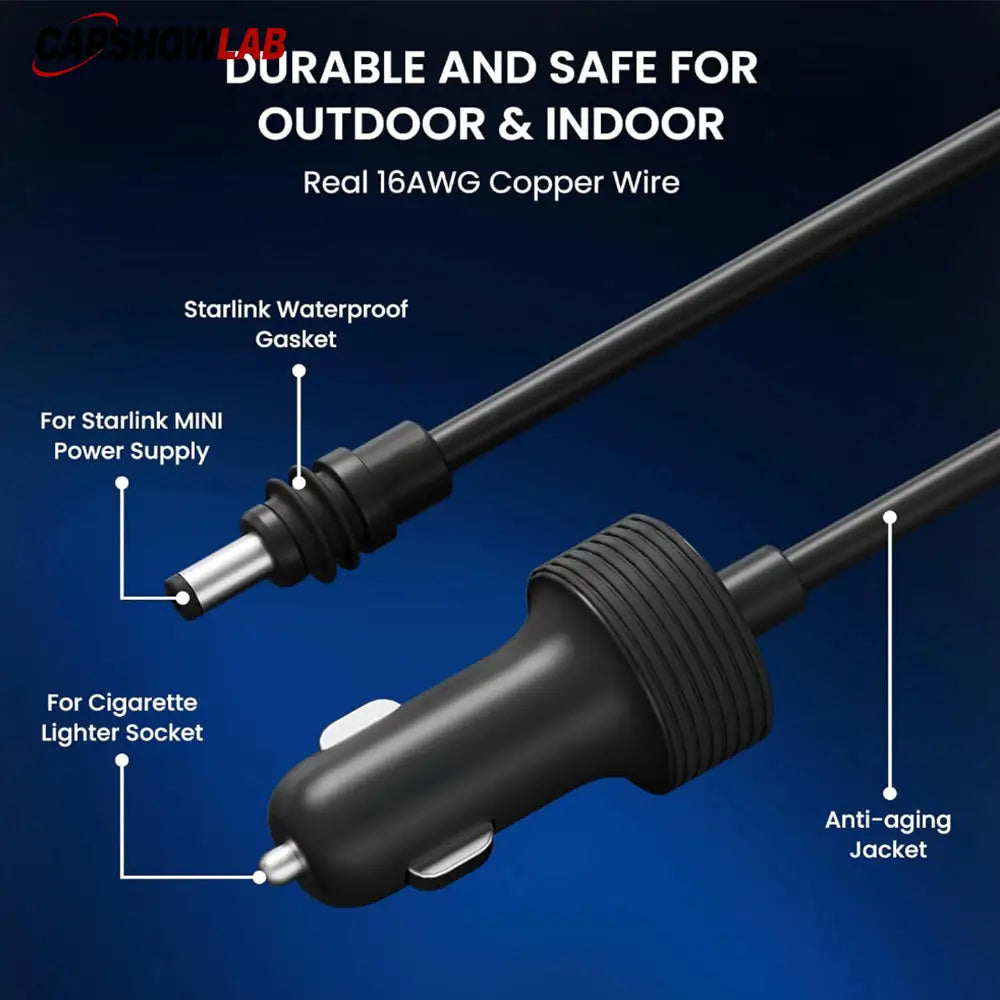 10FT Starlink Mini Car Charger Cord - IP67 Waterproof DC Power for RV & Truck - Tesla Exterior Accessories > Starlink