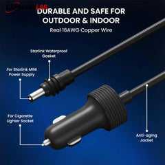 10FT Starlink Mini Car Charger Cord - IP67 Waterproof DC Power for RV & Truck - Tesla Exterior Accessories > Starlink