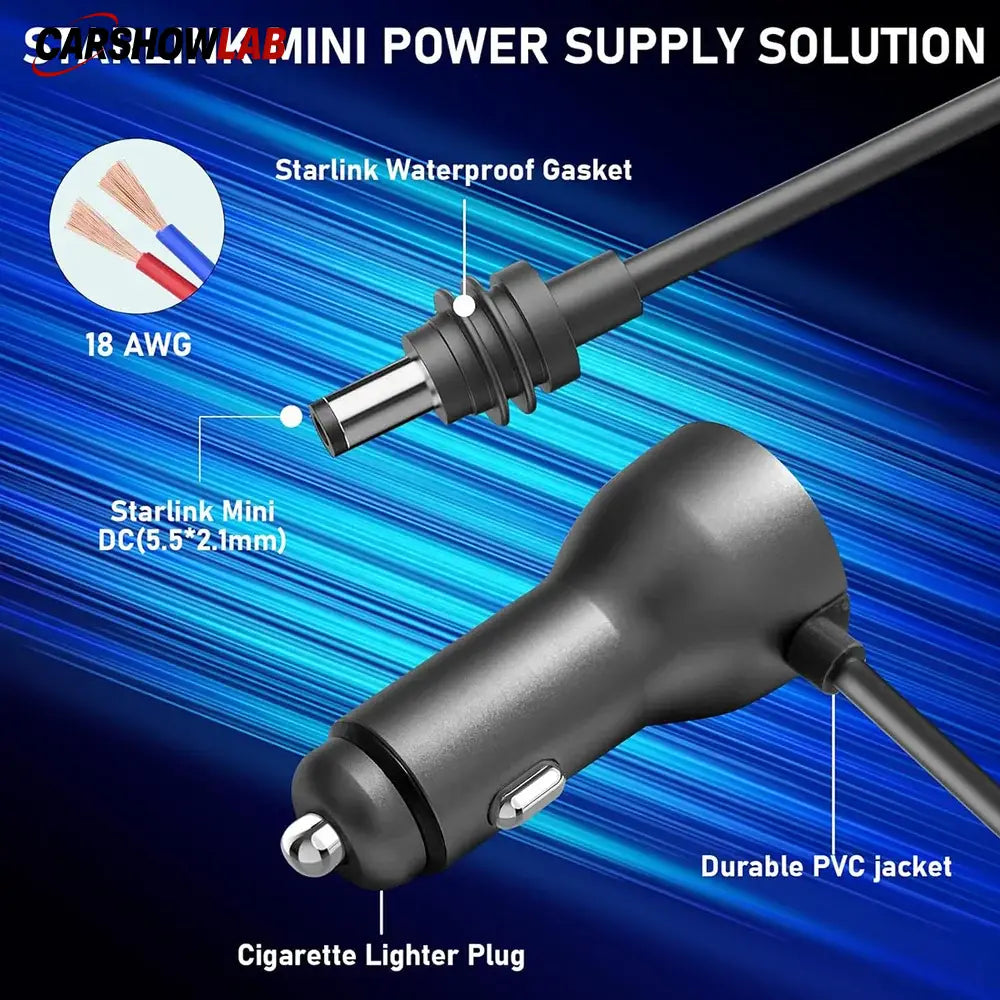 12V Starlink Mini DC Power Adapter for RV & Truck - 18AWG Cable with Voltmeter - Tesla Interior Accessories > Starlink