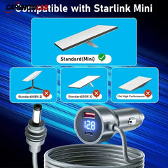 12V Starlink Mini DC Power Adapter for RV & Truck - 18AWG Cable with Voltmeter - Tesla Interior Accessories > Starlink