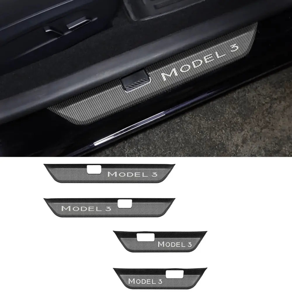 4pc Door Sill Scuff Plate Cover for 2024 Tesla Model 3 Highland - Premium Steel - Tesla Interior Accessories > Doors >