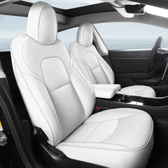 Compatible with Model 3 & Model Y Nappa Leather 3D Double-Stitched All-Season Car Seat Covers