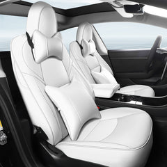 Compatible with Model 3 & Model Y Nappa Leather 3D Double-Stitched All-Season Car Seat Covers