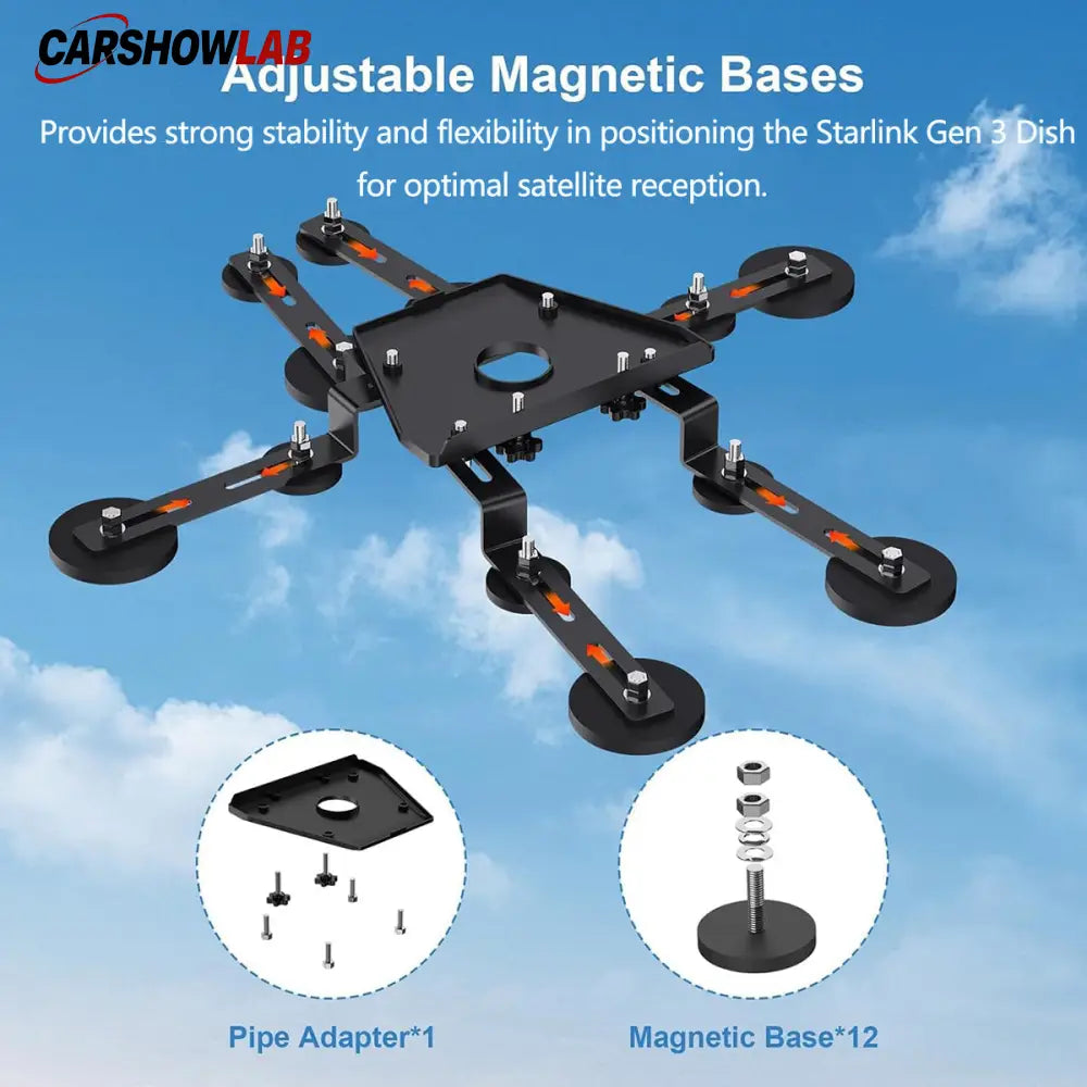 Adjustable Magnetic Mount for Starlink Gen 3 - No-Drill Metal Roof Bracket - Tesla Exterior Accessories > Starlink