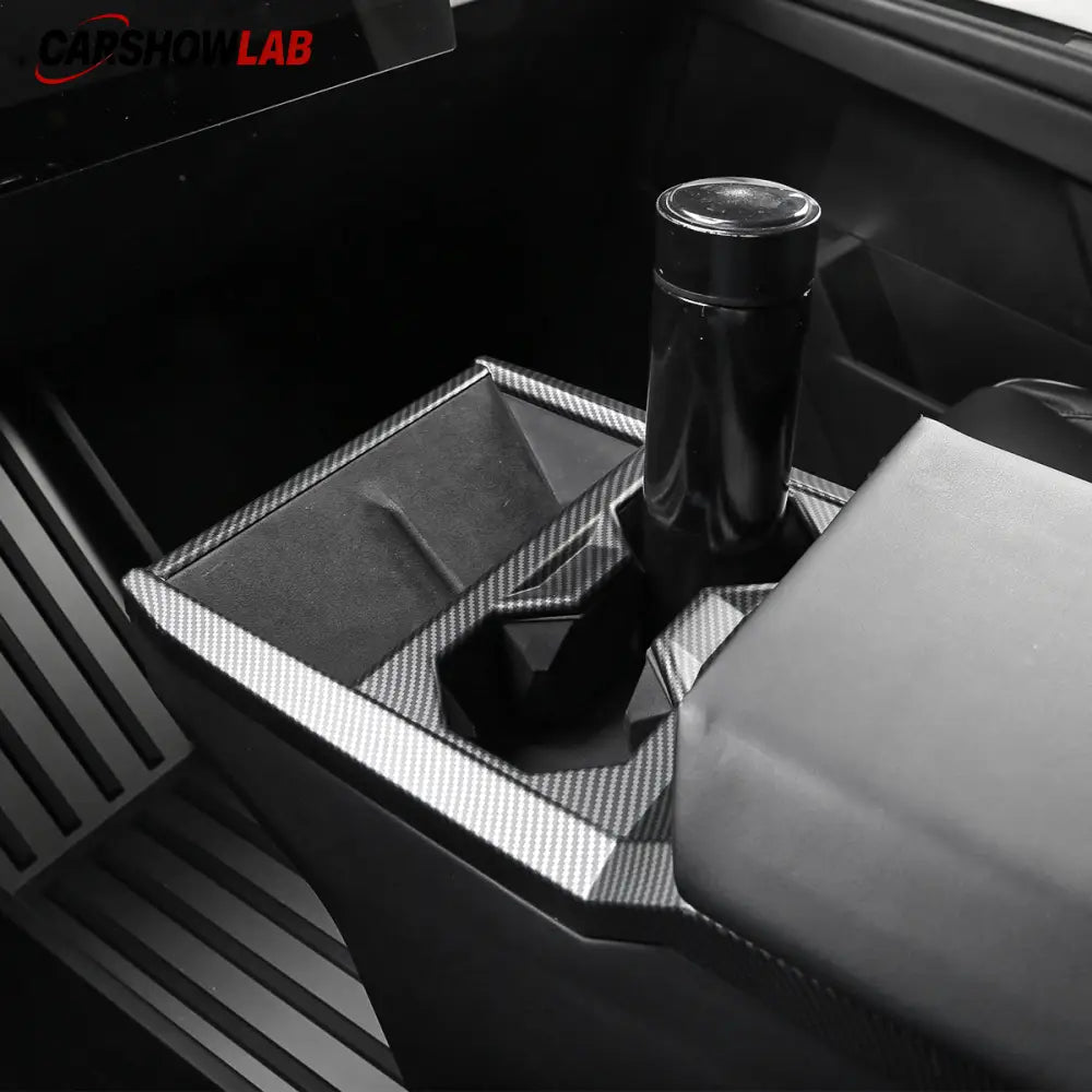 Carbon Fiber Cup Holder Panel for Cybertruck - Premium Interior Protection Trim - Matte Carbon Fiber - Tesla Interior