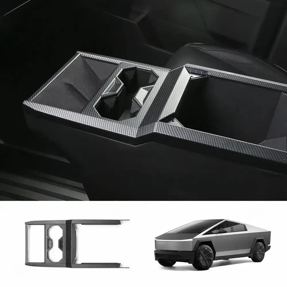 Carbon Fiber Cup Holder Panel for Cybertruck - Premium Interior Protection Trim - Matte Carbon Fiber - Tesla Interior