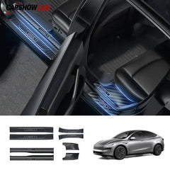 Carbon Fiber Door Sill Scuff Plates for 2025 Tesla Model Y Juniper | 8-Piece - 8-Piece Set - Tesla Interior