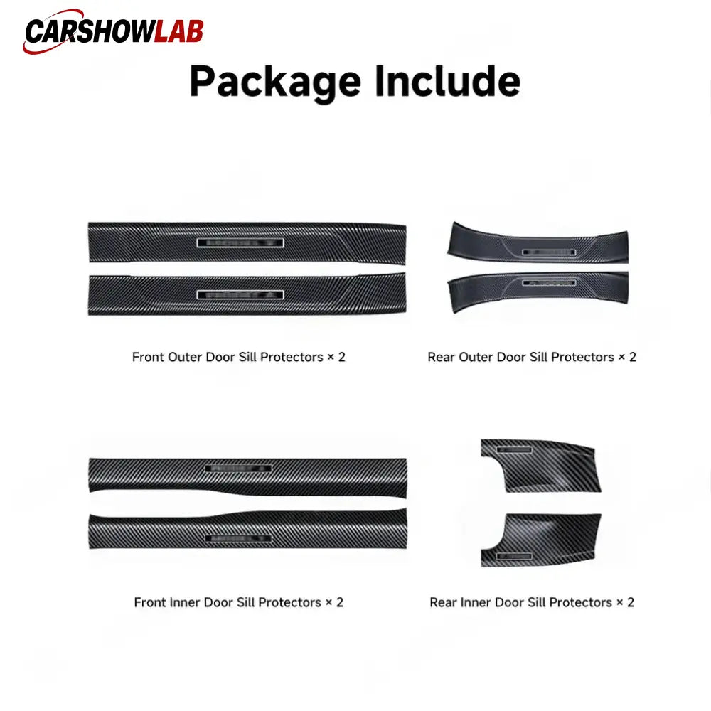 Carbon Fiber Door Sill Scuff Plates for 2025 Tesla Model Y Juniper | 8-Piece - 8-Piece Set - Tesla Interior
