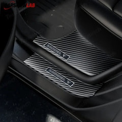 Carbon Fiber Door Sill Scuff Plates for 2025 Tesla Model Y Juniper | 8-Piece - 8-Piece Set - Tesla Interior