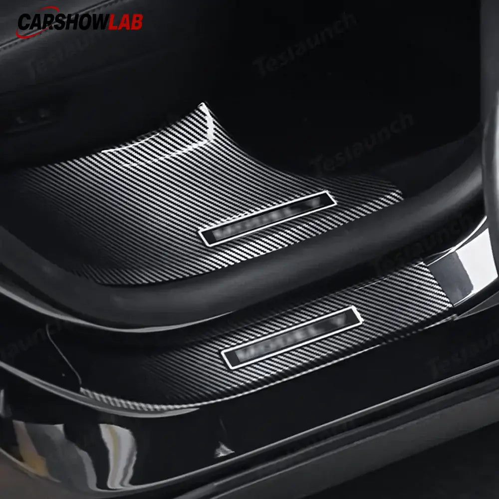 Carbon Fiber Door Sill Scuff Plates for 2025 Tesla Model Y Juniper | 8-Piece - 8-Piece Set - Tesla Interior