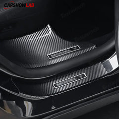 Carbon Fiber Door Sill Scuff Plates for 2025 Tesla Model Y Juniper | 8-Piece - 8-Piece Set - Tesla Interior