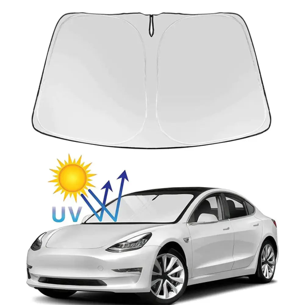 Front Windshield Sunshade for Tesla Model 3/Y/S/X - Foldable Heat Blocker - Tesla Interior Accessories > Front