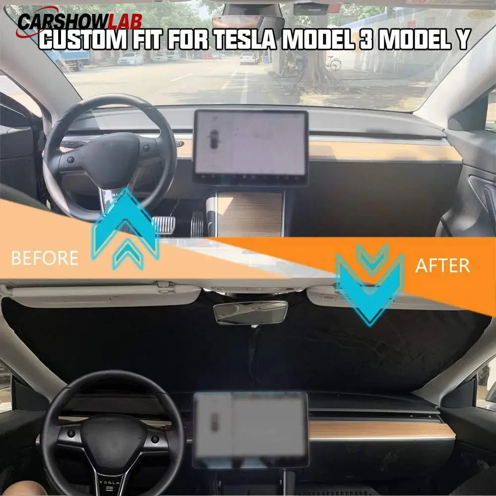 Front Windshield Sunshade for Tesla Model 3/Y/S/X - Foldable Heat Blocker - Tesla Interior Accessories > Front
