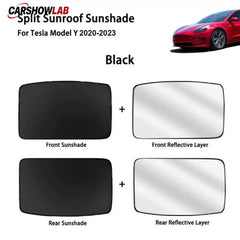Split Sunroof Sunshade for Tesla Model Y 2020-2024 - Premium Heat Insulation - Tesla Interior Accessories > Sunroof >
