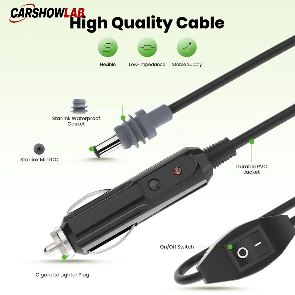 Starlink Mini DC Power Cable 10ft - 12V/24V Car Charger with On/Off Switch - Tesla Interior Accessories > Starlink