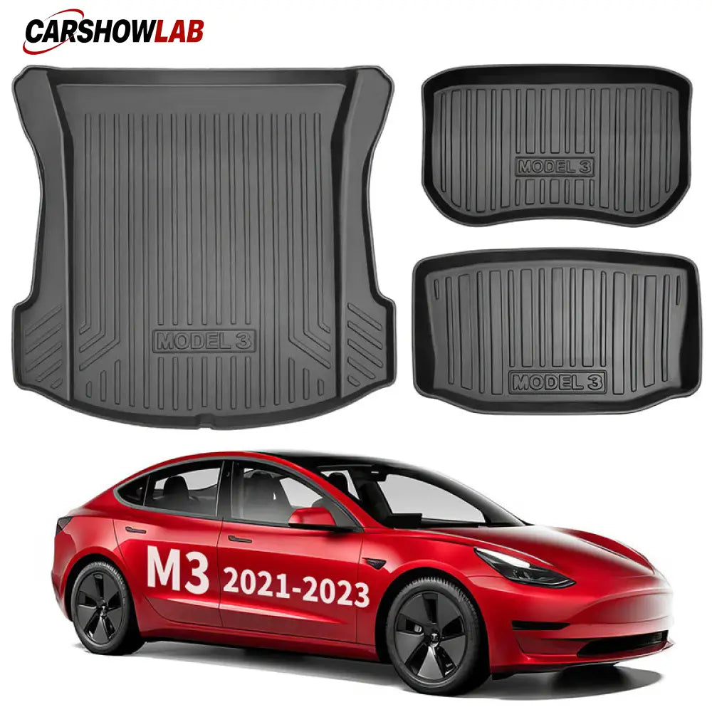 Tesla Model 3 Floor Mats 2021-2023 | Custom Fit All-Weather TPE Interior Set - Tesla Interior Accessories > Frunk Trunk