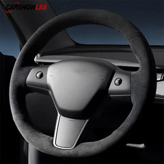 Tesla Model 3 Highland 2025+ Alcantara Steering Wheel Wrap - Custom Hand-Stitched - Tesla Interior Accessories >