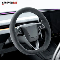 Tesla Model 3 Highland 2025+ Alcantara Steering Wheel Wrap - Custom Hand-Stitched - Tesla Interior Accessories >