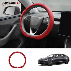 Tesla Model 3 Highland 2025+ Alcantara Steering Wheel Wrap - Custom Hand-Stitched - Tesla Interior Accessories >