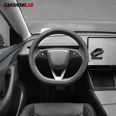 Tesla Model 3 Highland 2025+ Alcantara Steering Wheel Wrap - Custom Hand-Stitched - Tesla Interior Accessories >