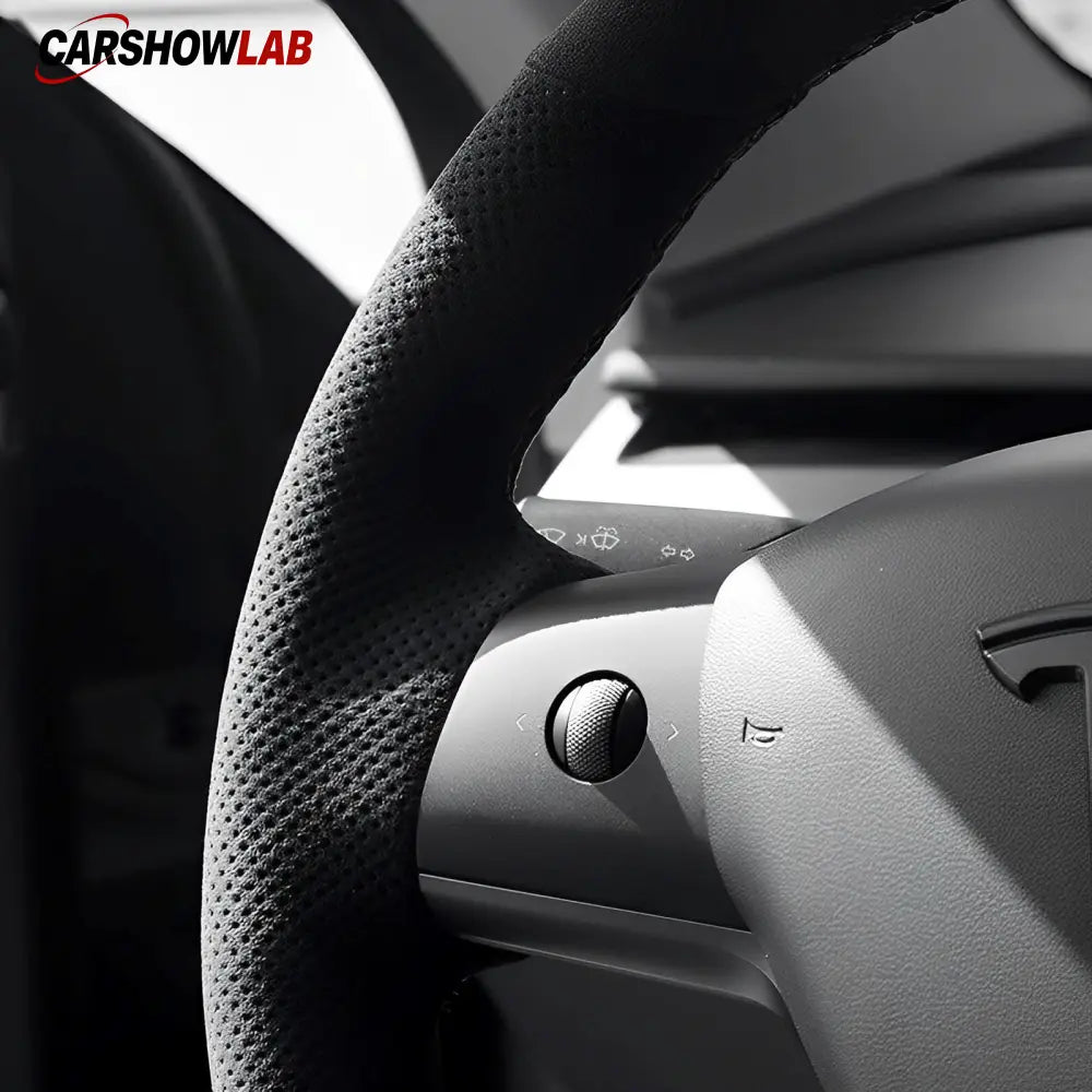 Tesla Model 3 Highland 2025+ Alcantara Steering Wheel Wrap - Custom Hand-Stitched - Tesla Interior Accessories >