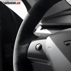 Tesla Model 3 Highland 2025+ Alcantara Steering Wheel Wrap - Custom Hand-Stitched - Tesla Interior Accessories >