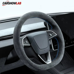 Tesla Model 3 Highland 2025+ Alcantara Steering Wheel Wrap - Custom Hand-Stitched - Tesla Interior Accessories >