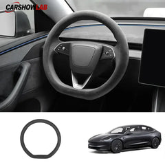 Tesla Model 3 Highland 2025+ Alcantara Steering Wheel Wrap - Custom Hand-Stitched - Tesla Interior Accessories >