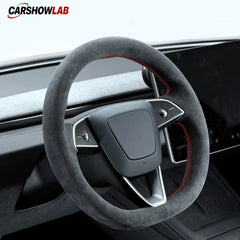 Tesla Model 3 Highland 2025+ Alcantara Steering Wheel Wrap - Custom Hand-Stitched - Tesla Interior Accessories >