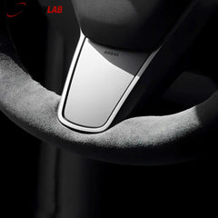 Tesla Model 3 Highland 2025+ Alcantara Steering Wheel Wrap - Custom Hand-Stitched - Tesla Interior Accessories >