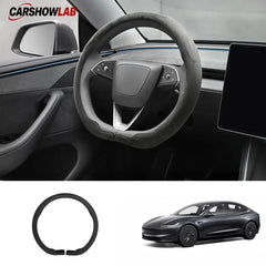 Tesla Model 3 Highland 2025+ Alcantara Steering Wheel Wrap - Custom Hand-Stitched - Tesla Interior Accessories >