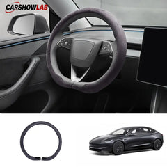 Tesla Model 3 Highland 2025+ Alcantara Steering Wheel Wrap - Custom Hand-Stitched - Tesla Interior Accessories >
