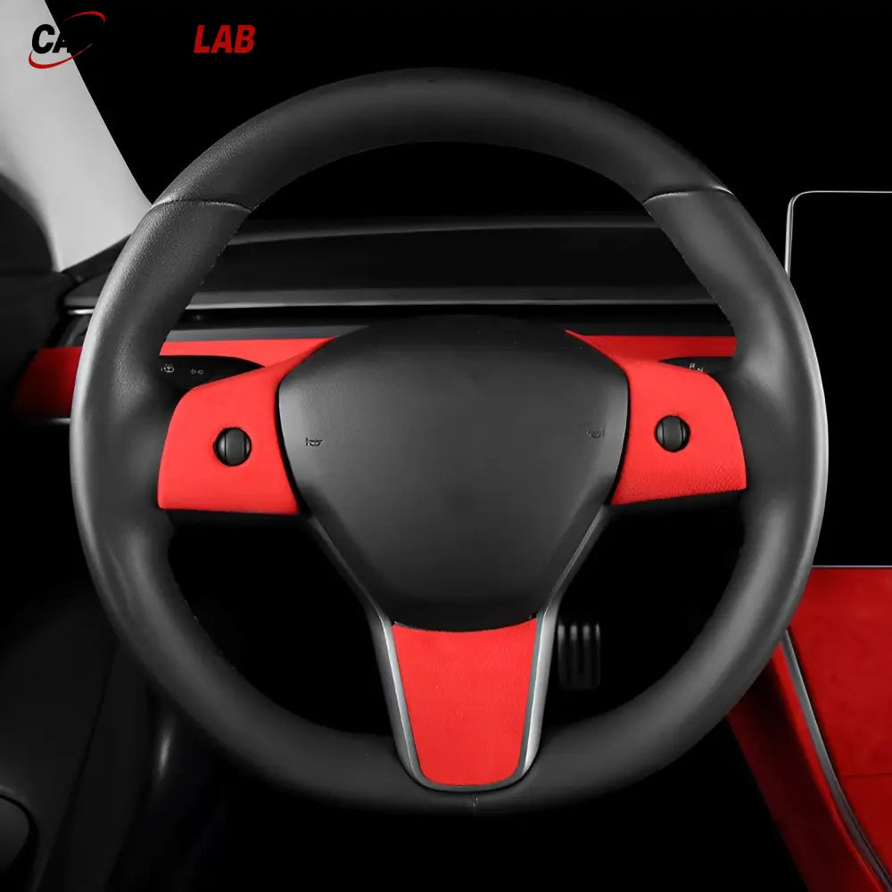 Tesla Model 3/Y Alcantara Steering Wheel Trim - Custom Non-Slip Interior Cover - Tesla Interior Accessories > Steering
