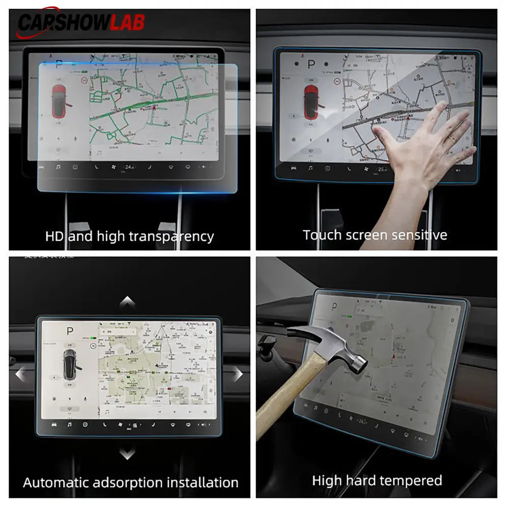 2025 Tesla Model Y Juniper Screen Protector Kit | 15.4’’ Front & 8’’ Rear Glass - HD Version / Dashboard Screen &
