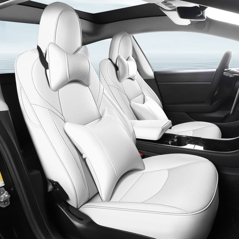 Compatible with Model 3 & Model Y Nappa Leather 3D Double-Stitched All-Season Car Seat Covers