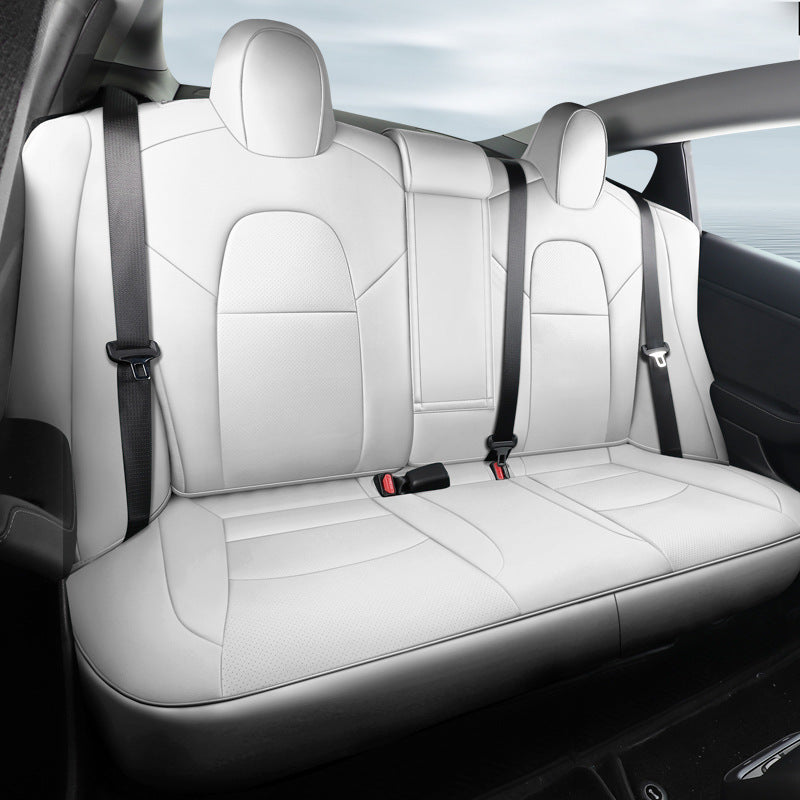 Compatible with Model 3 & Model Y Nappa Leather 3D Double-Stitched All-Season Car Seat Covers