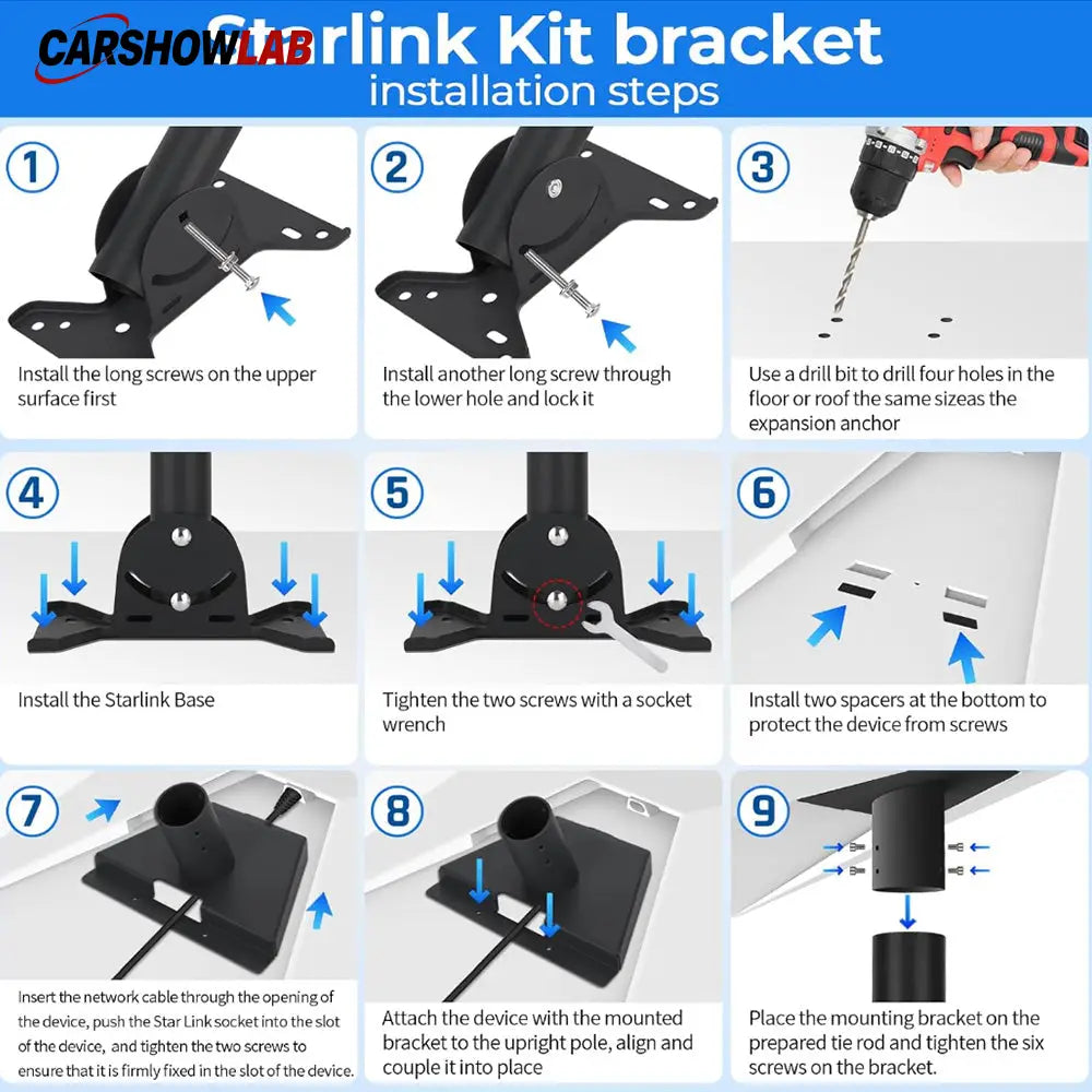 Adjustable Starlink Gen 3 Mounting Kit - Weatherproof Roof Pole Mount & Hardware - Tesla Exterior Accessories > Starlink