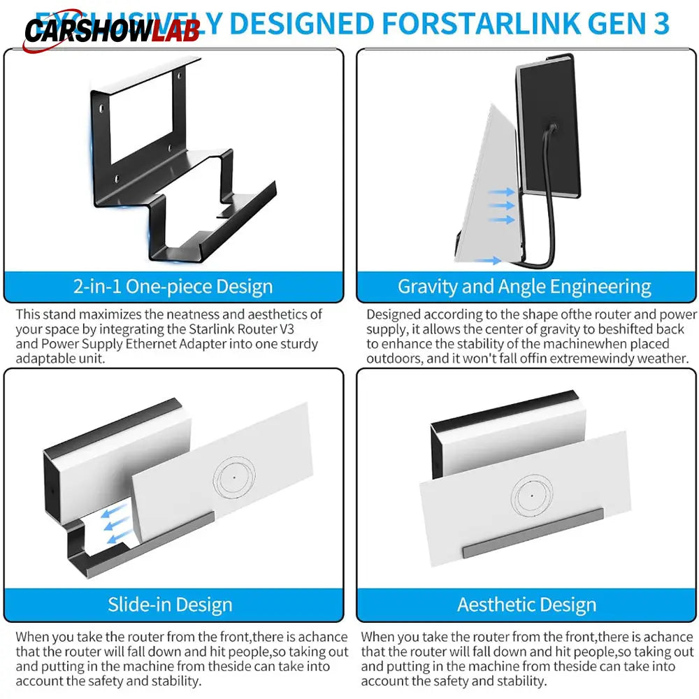 All-in-One Metal Wall Mount for Starlink Gen 3 Router & V3 Power Adapter - Tesla Interior Accessories > Starlink