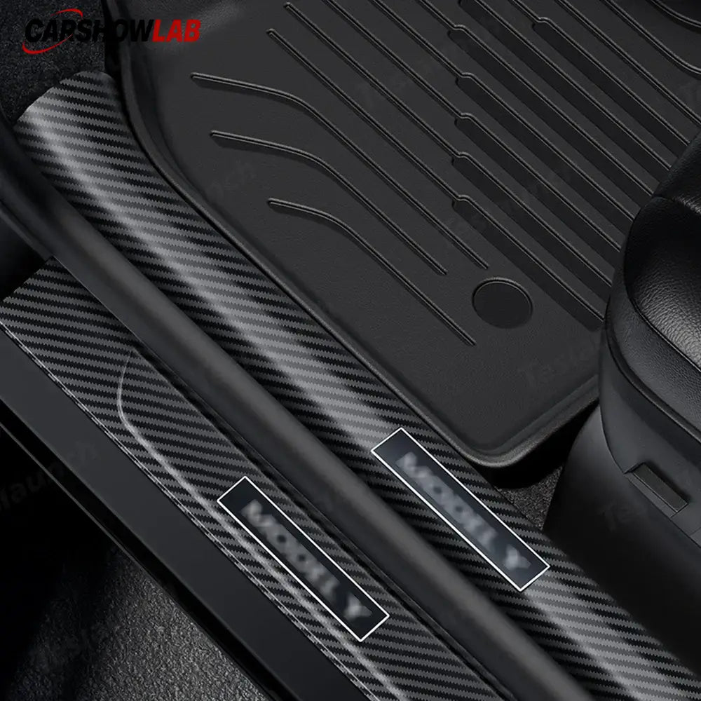 Carbon Fiber Door Sill Scuff Plates for 2025 Tesla Model Y Juniper | 8-Piece - 8-Piece Set - Tesla Interior