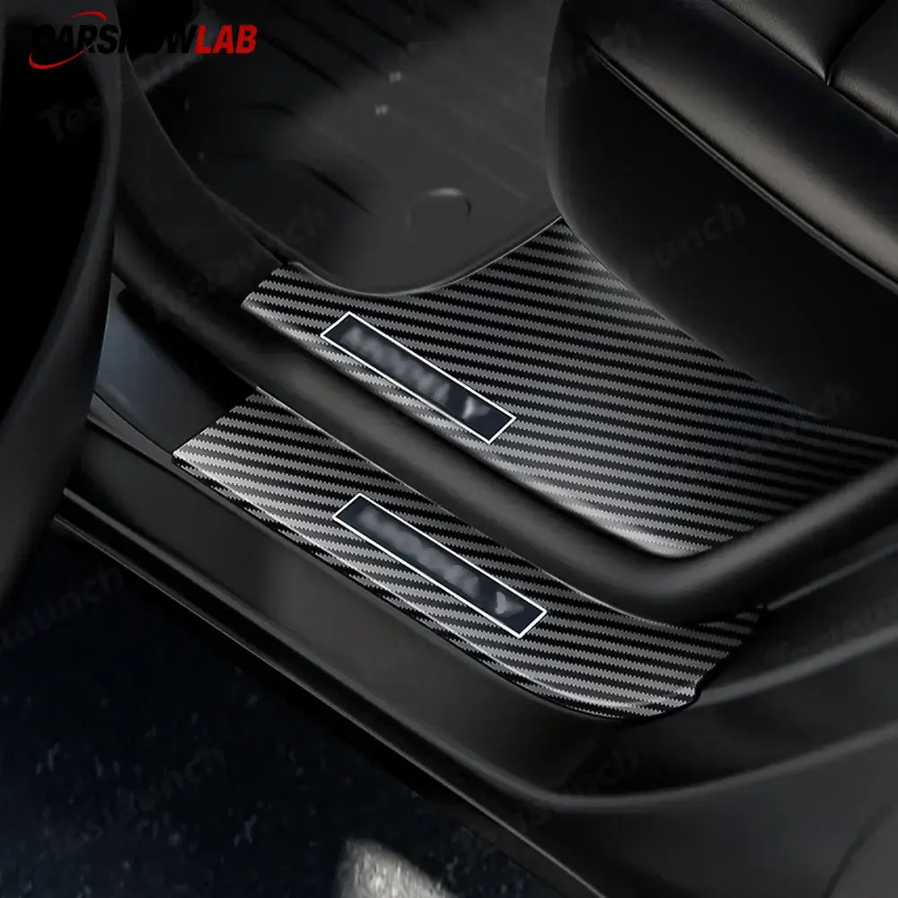 Carbon Fiber Door Sill Scuff Plates for 2025 Tesla Model Y Juniper | 8-Piece - 8-Piece Set - Tesla Interior