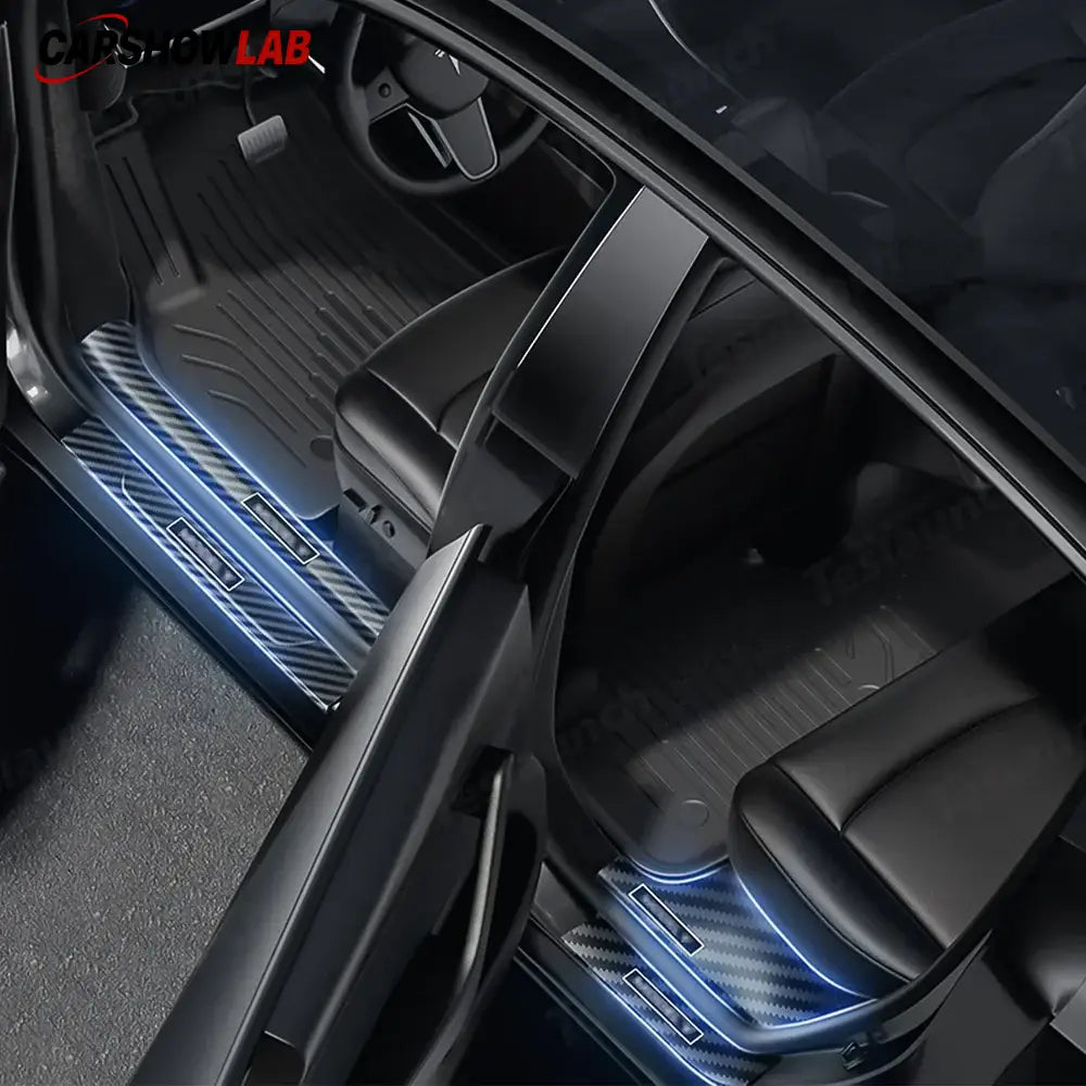 Carbon Fiber Door Sill Scuff Plates for 2025 Tesla Model Y Juniper | 8-Piece - 8-Piece Set - Tesla Interior