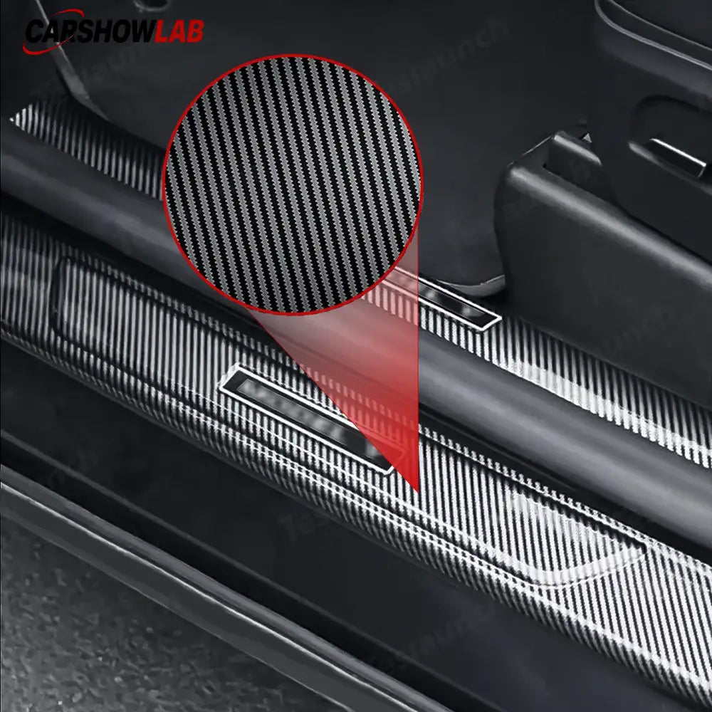 Carbon Fiber Door Sill Scuff Plates for 2025 Tesla Model Y Juniper | 8-Piece - 8-Piece Set - Tesla Interior