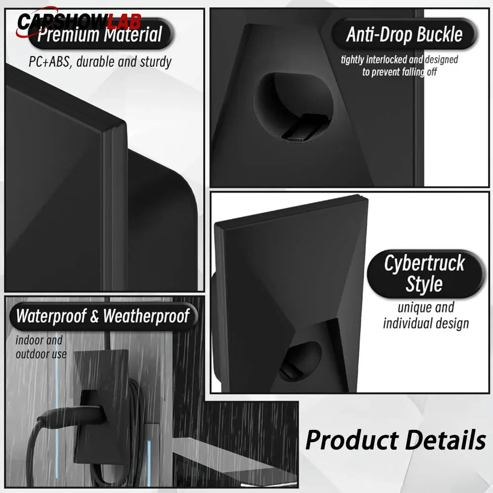 Cybertruck Style Tesla Charger Organizer - Waterproof Wall Mount for Model Y/3/X - Tesla Exterior Accessories > Charger