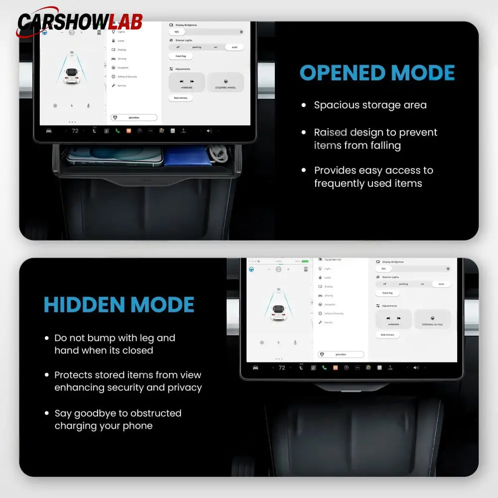 Hidden Center Screen Storage Box for Tesla Model 3 Y | Lower Console Organizer - Tesla Interior Accessories > Center
