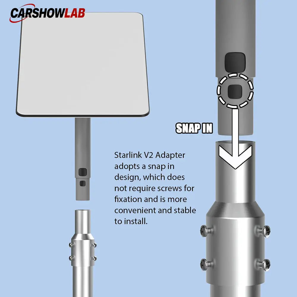 Snap-On Starlink V2 Pipe Adapter - Heavy Duty Aluminum Mount for J-Pipes - Tesla Exterior Accessories > Starlink