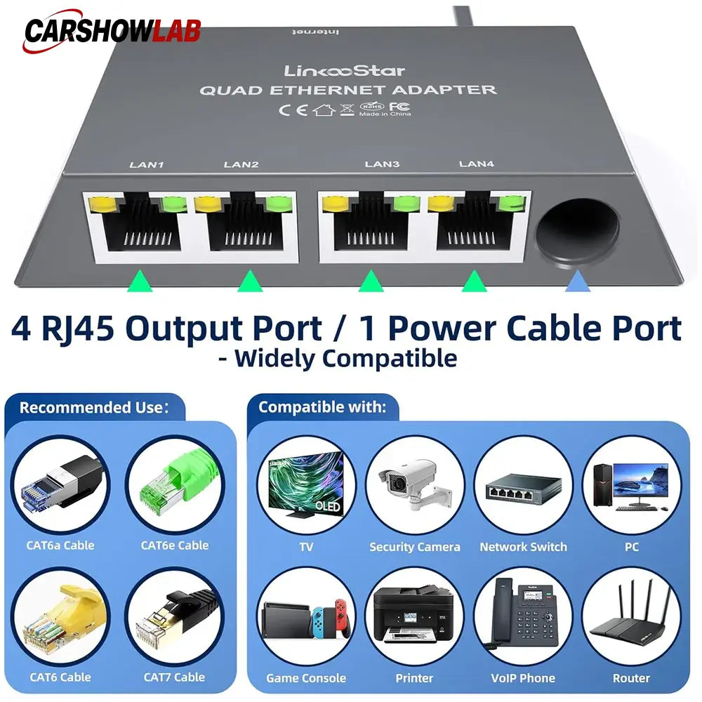Starlink Gen 3 / Mini Ethernet Adapter - 4 Port Gigabit Hub for High Speed - Tesla Interior Accessories > Starlink