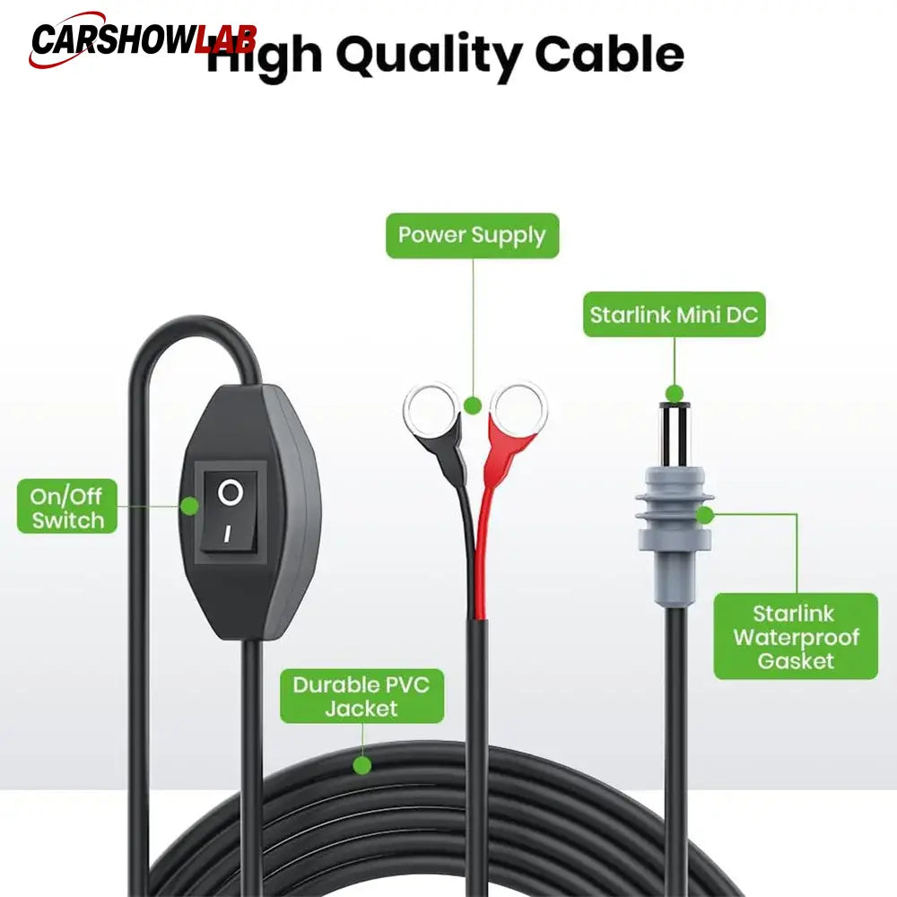 Starlink Mini 12V DC Charging Cable - 3M O-Ring Battery Wire for RV & Off-Grid - Tesla Exterior Accessories > Starlink