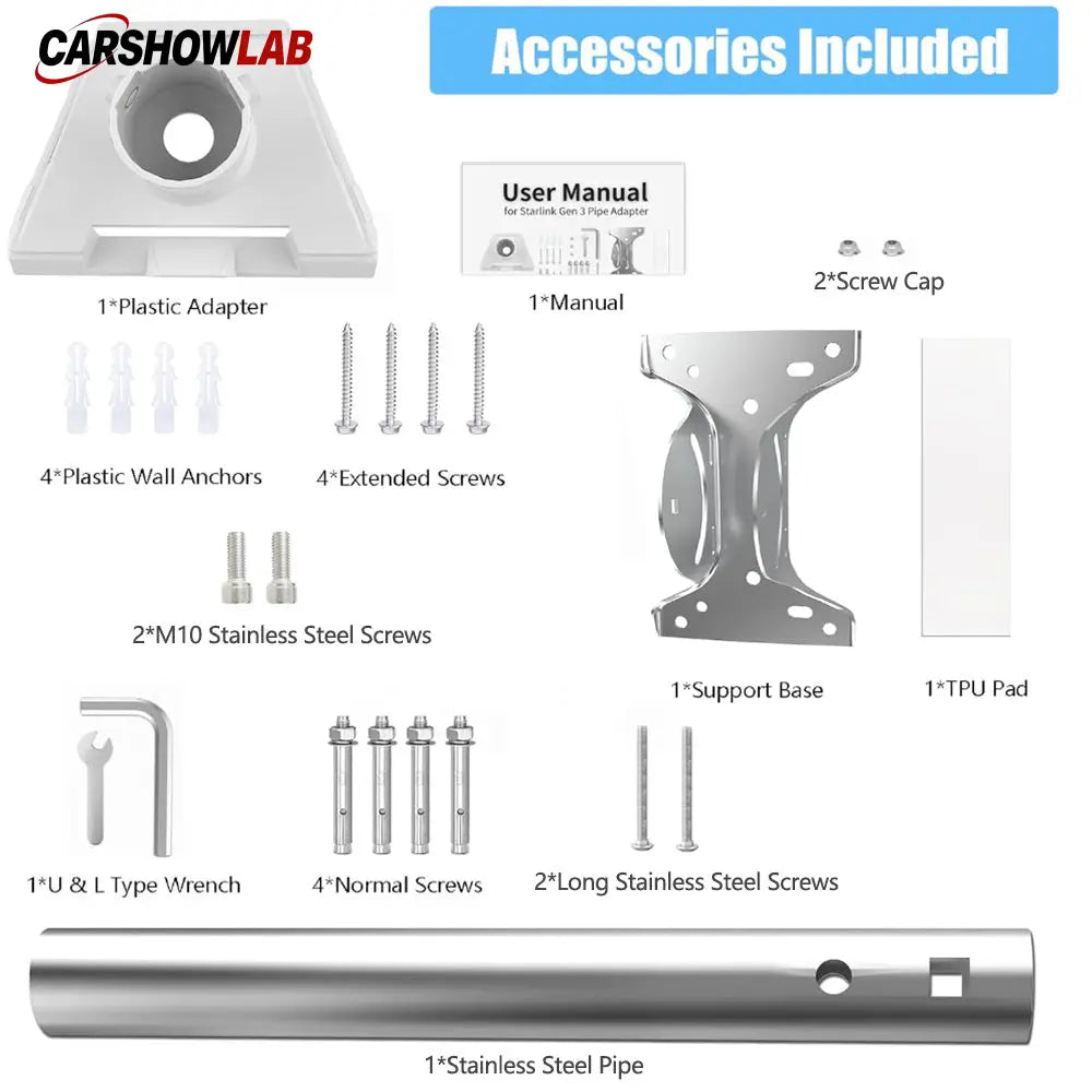 Starlink V3 Wall Mount Kit - Snap-On Straight Pipe Roof Bracket for Starlink - Tesla Exterior Accessories > Starlink