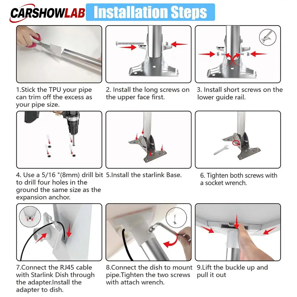 Starlink V3 Wall Mount Kit - Snap-On Straight Pipe Roof Bracket for Starlink - Tesla Exterior Accessories > Starlink