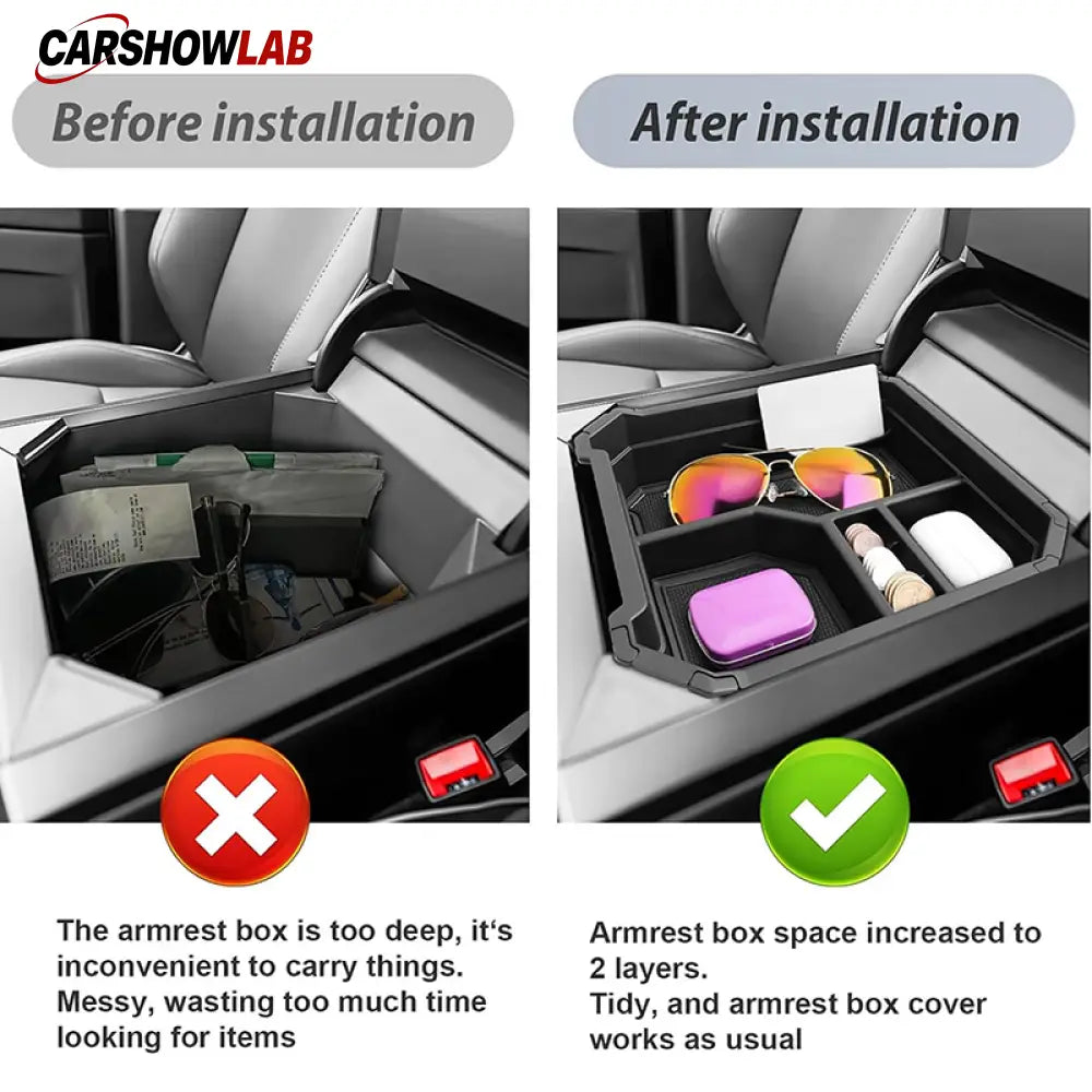 Tesla Cybertruck Center Console Storage Trays | 2-Pack Double Layer Organizer - Tesla Interior Accessories > Center